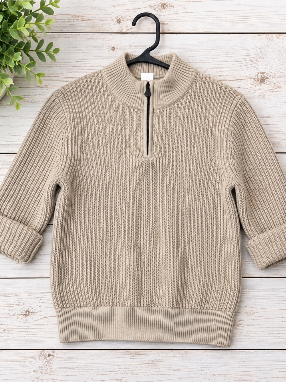 GAP Kids Youth 6/7 Beige Quarter-Zip Knit Sweater